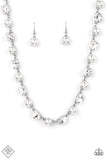 "Go-Getter Gleam" Silver Metal Clear/White Rhinestone Station Necklace Set
