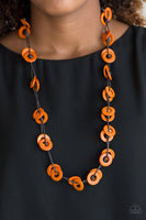 "Waikiki Winds" Brown Cord Multi Orange Wooden Disc Necklace