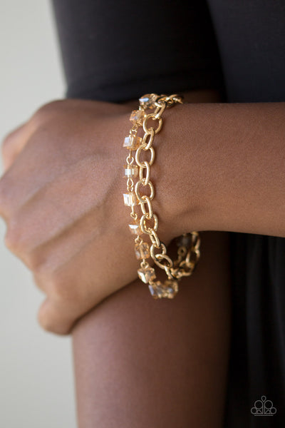 "Life of the Block Party" Gold Chain & Golden Iridescent Bead Clasp Bracelet