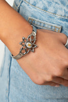 "Sahara Garden" Silver Speckled White Stone Star Cuff Bracelet