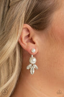 Paparazzi " Extra Elite " Silver Metal White Pearl & Clear Rhinestone Ear Jacket Earrings