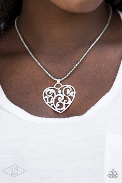 "Filigree Your Heart With Love" Silver Metal Filigreed Heart Necklace Set