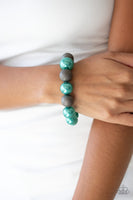 "Humble Hustle" Green Frosted and Pearl Beaded Stretch Bracelet