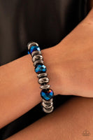 Paparazzi " Power Pose " Gunmetal & Hematite Blue Faceted Crystal Beaded Stretch Bracelet