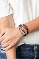 " Raw Edge " Brown Corded Leather & Silver Accented Magnetic Closure Bracelet