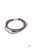 " Raw Edge " Brown Corded Leather & Silver Accented Magnetic Closure Bracelet